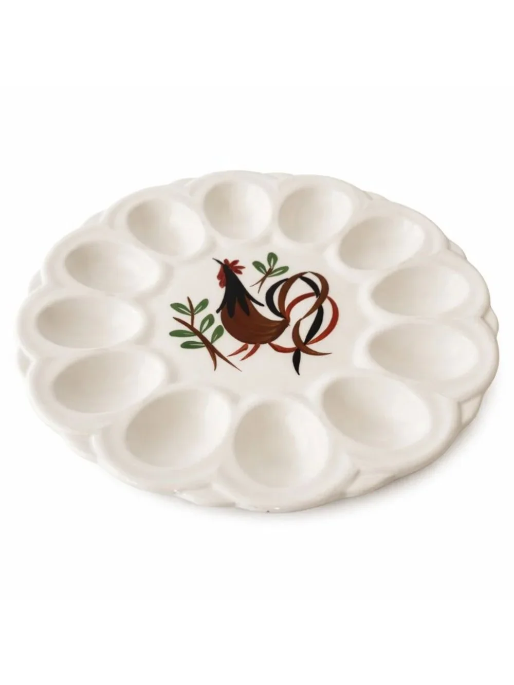 Ceramic Deviled Egg Platter White Rooster Farmhouse Easter Vintage Serving Tray